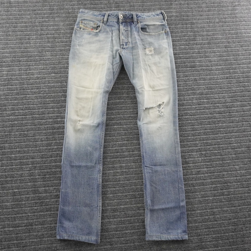 Diesel Zatiny Bootcut Jeans Mens 32 Light Blue Distressed Denim Made in Italy